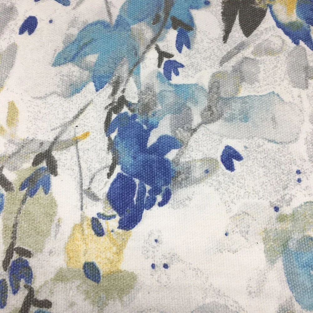 Ralph LAUREN Abstract Floral Fabric Shower Curtain Blue Gray Mustard Yellow NEW